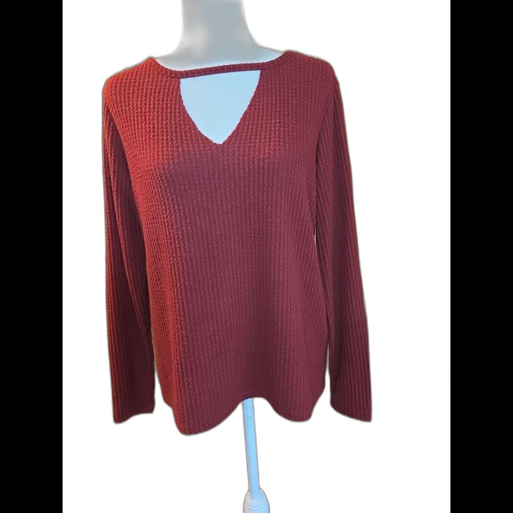 Rock & Republic Maroon Waffle Knit Keyhole Sweater